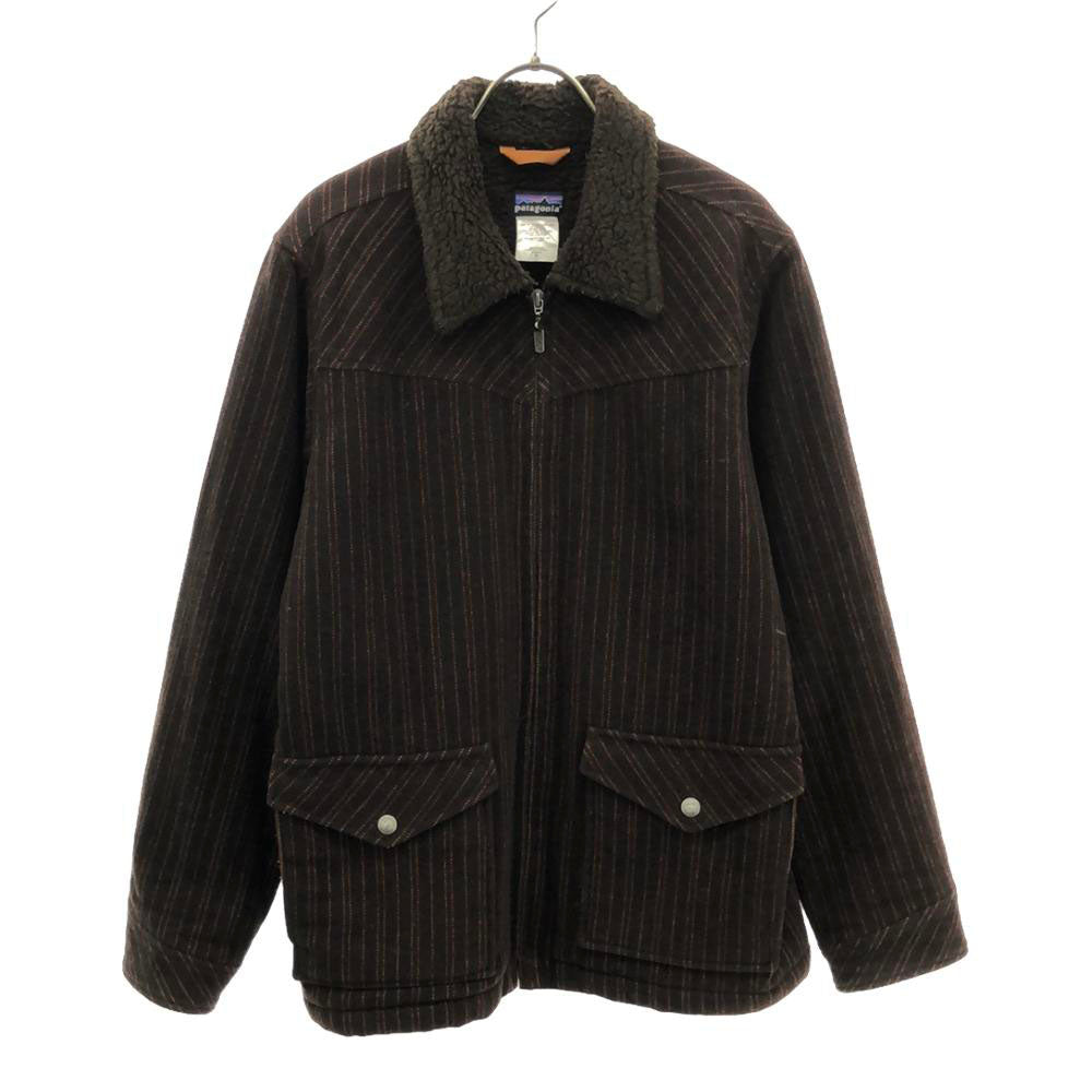 patagonia パタゴニア ウールブレンド 27405 ストライプ柄 ジップジャケット M ブラウン系 裏ボア レディース