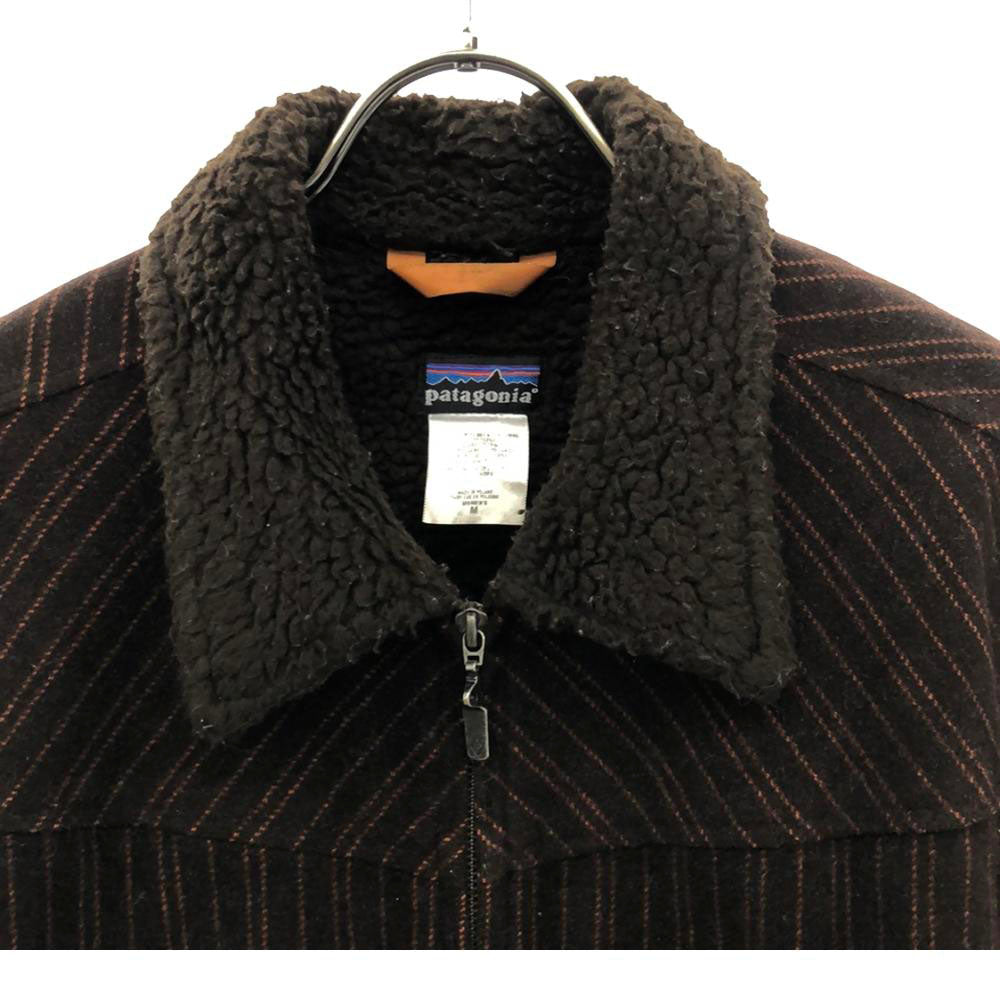 patagonia パタゴニア ウールブレンド 27405 ストライプ柄 ジップジャケット M ブラウン系 裏ボア レディース