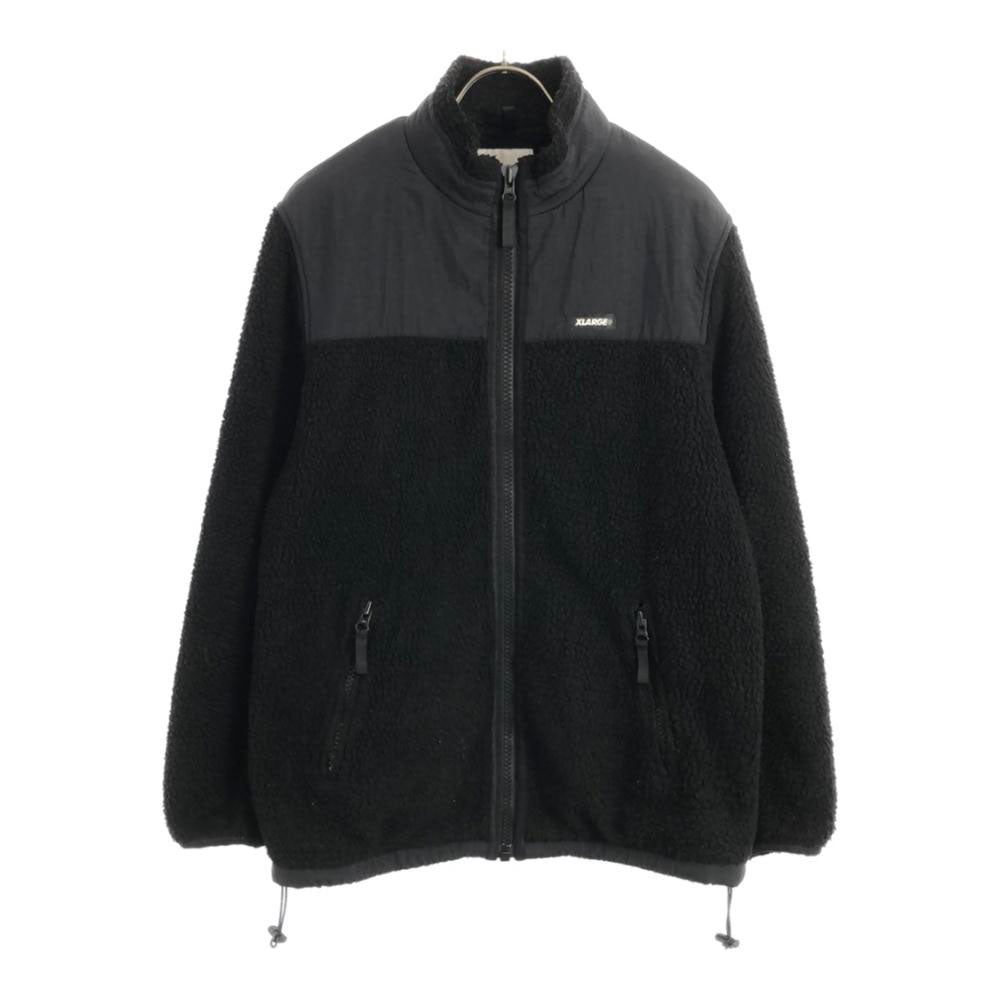 XLARGE エクストララージ ロゴプリント フルジップ フリース ボアジャケット S ブラック 裏メッシュ 切替 メンズ