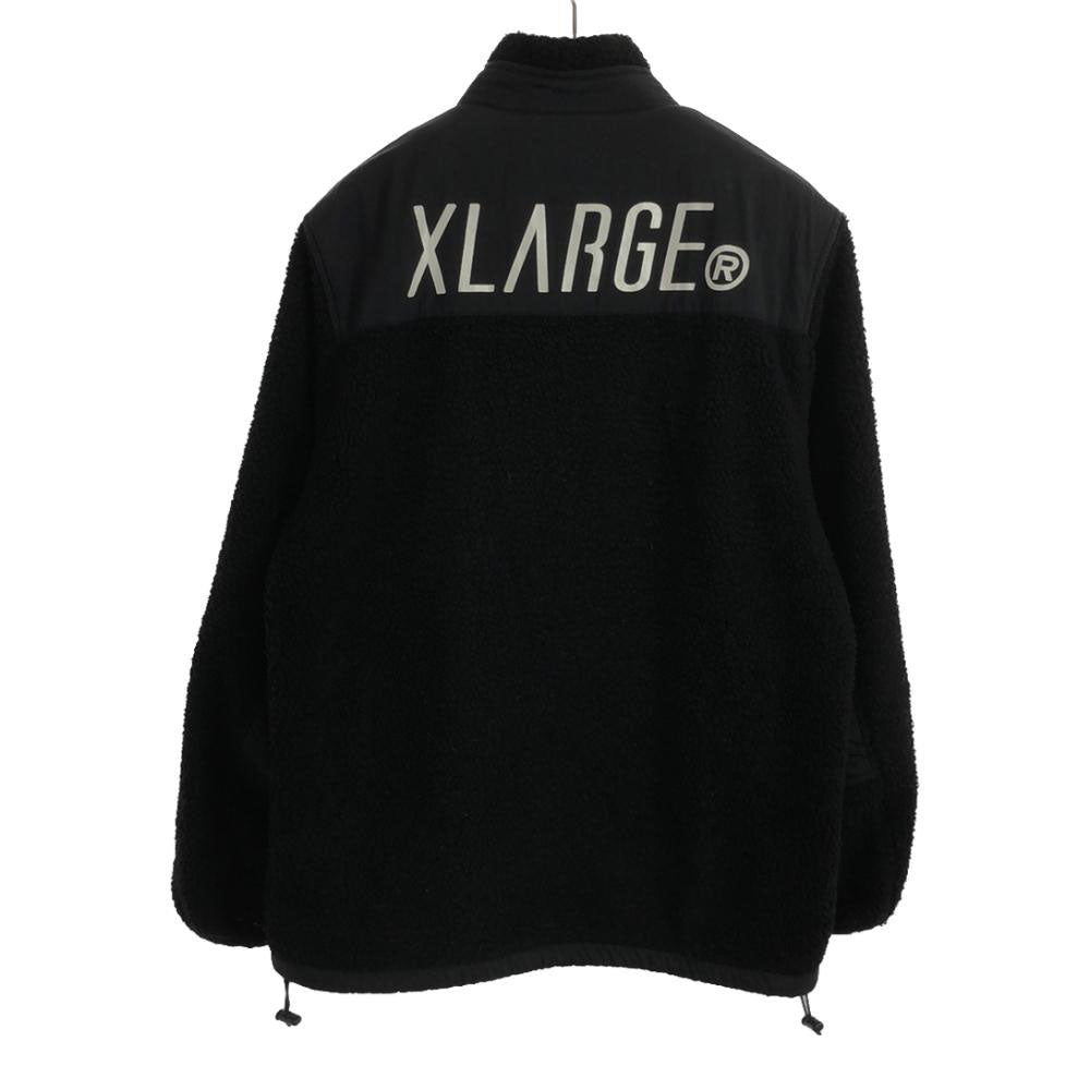 XLARGE エクストララージ ロゴプリント フルジップ フリース ボアジャケット S ブラック 裏メッシュ 切替 メンズ