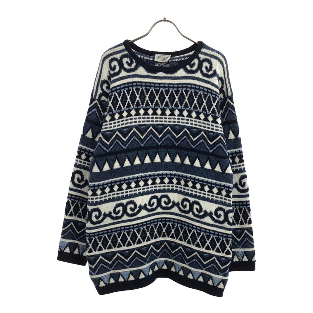 カーリーブレイク 90s USA製 オールド 総柄 長袖 セーター ブルー系 ニット メンズ