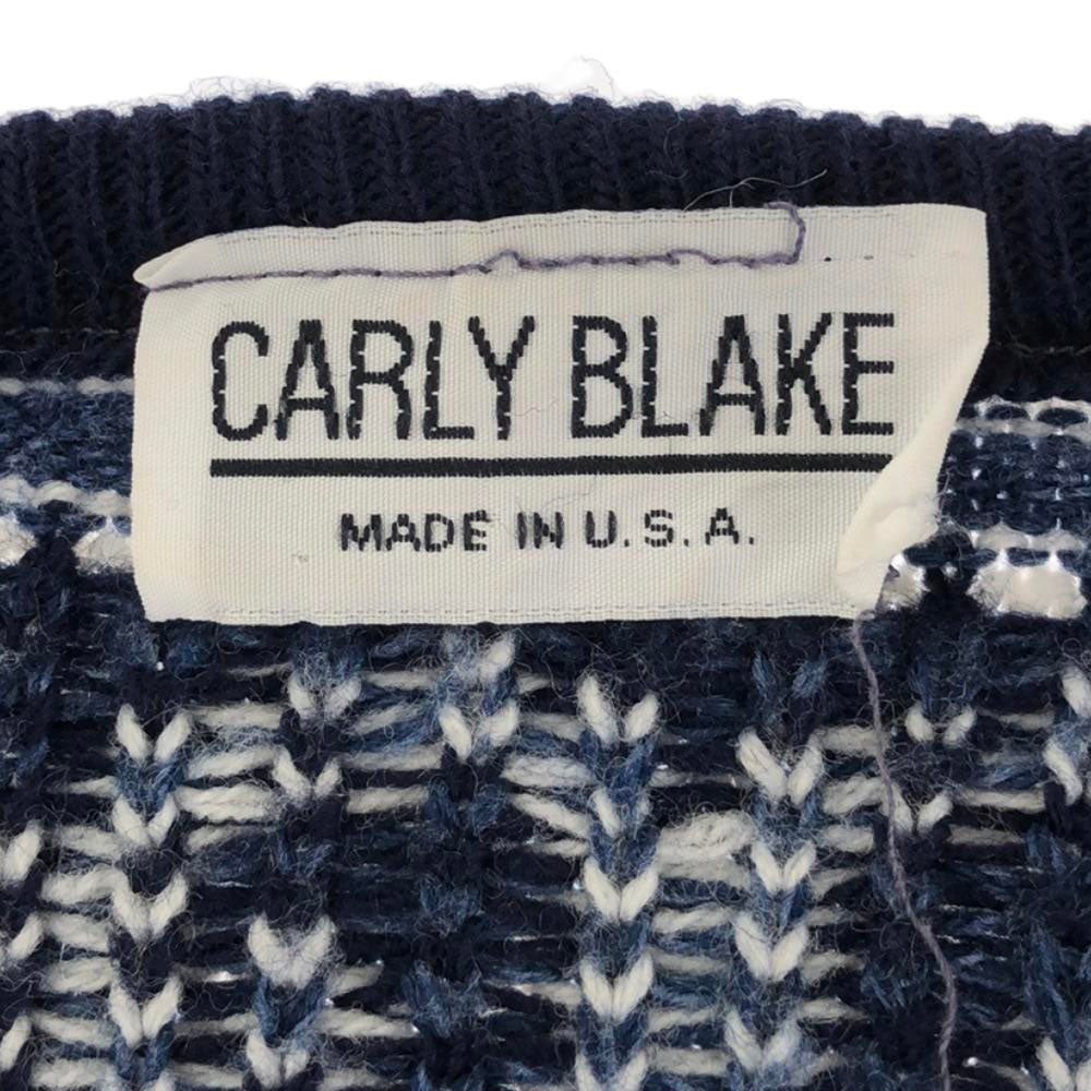 カーリーブレイク 90s USA製 オールド 総柄 長袖 セーター ブルー系 ニット メンズ