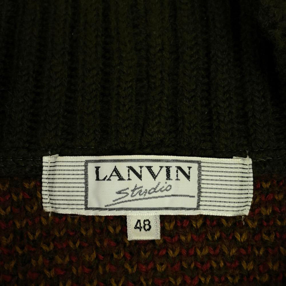 ランバン スタジオ 90s ウール オールド 総柄 長袖 ニット 48 カーキ系 セーター メンズ