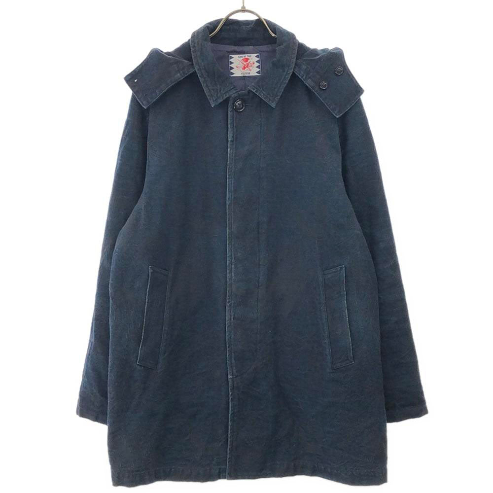 SON OF THE CHEESE サノバチーズ フード付き ステンカラーコート M ネイビー×ブラック コットンジャケット レディース