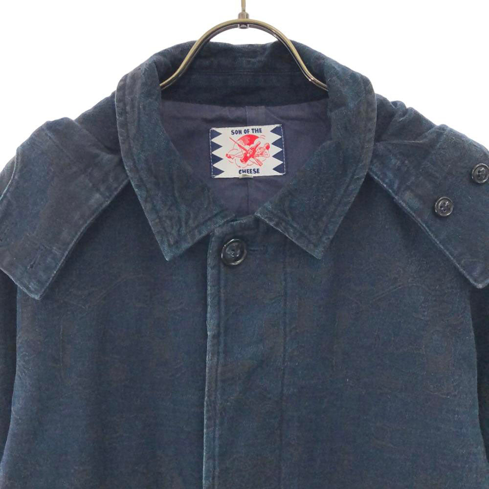SON OF THE CHEESE サノバチーズ フード付き ステンカラーコート M ネイビー×ブラック コットンジャケット レディース
