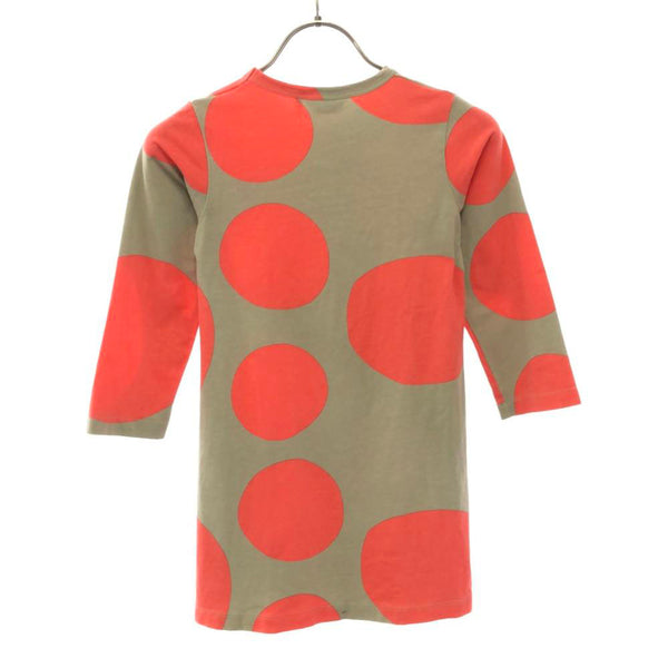 マリメッコ ドット 長袖 クルーネック ワンピース 110 ベージュ×ピンク marimekko キッズ