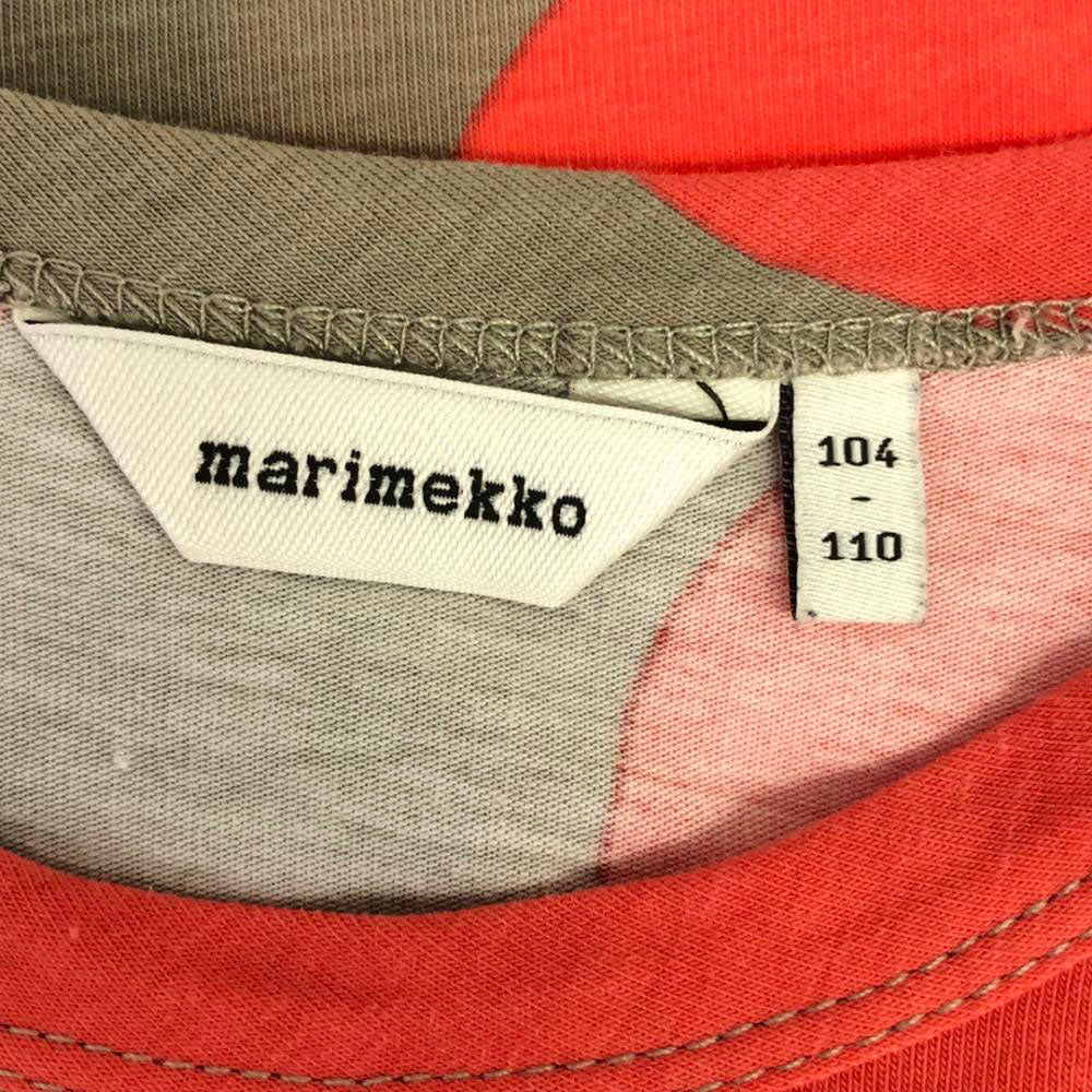 マリメッコ ドット 長袖 クルーネック ワンピース 110 ベージュ×ピンク marimekko キッズ