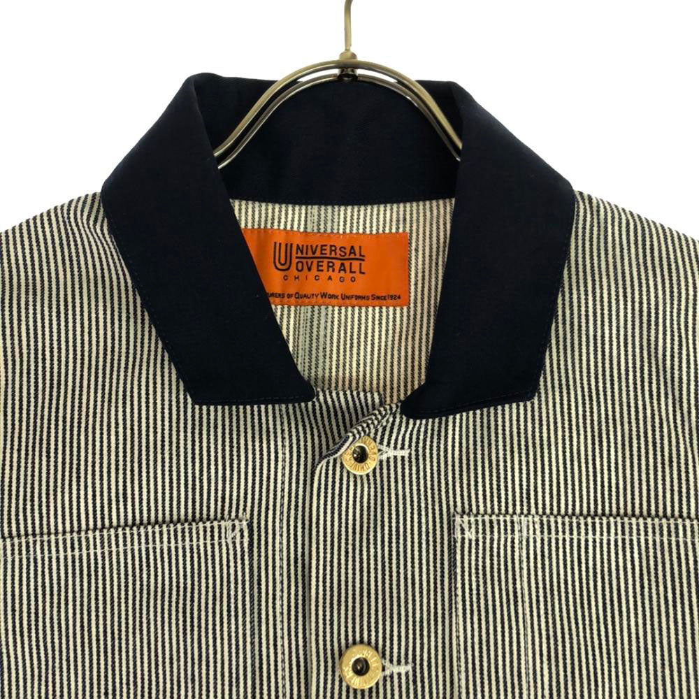 UNIVERSAL OVERALL ユニバーサルオーバーオール ヒッコリーストライプ カバーオール M ネイビー×ホワイト レディース
