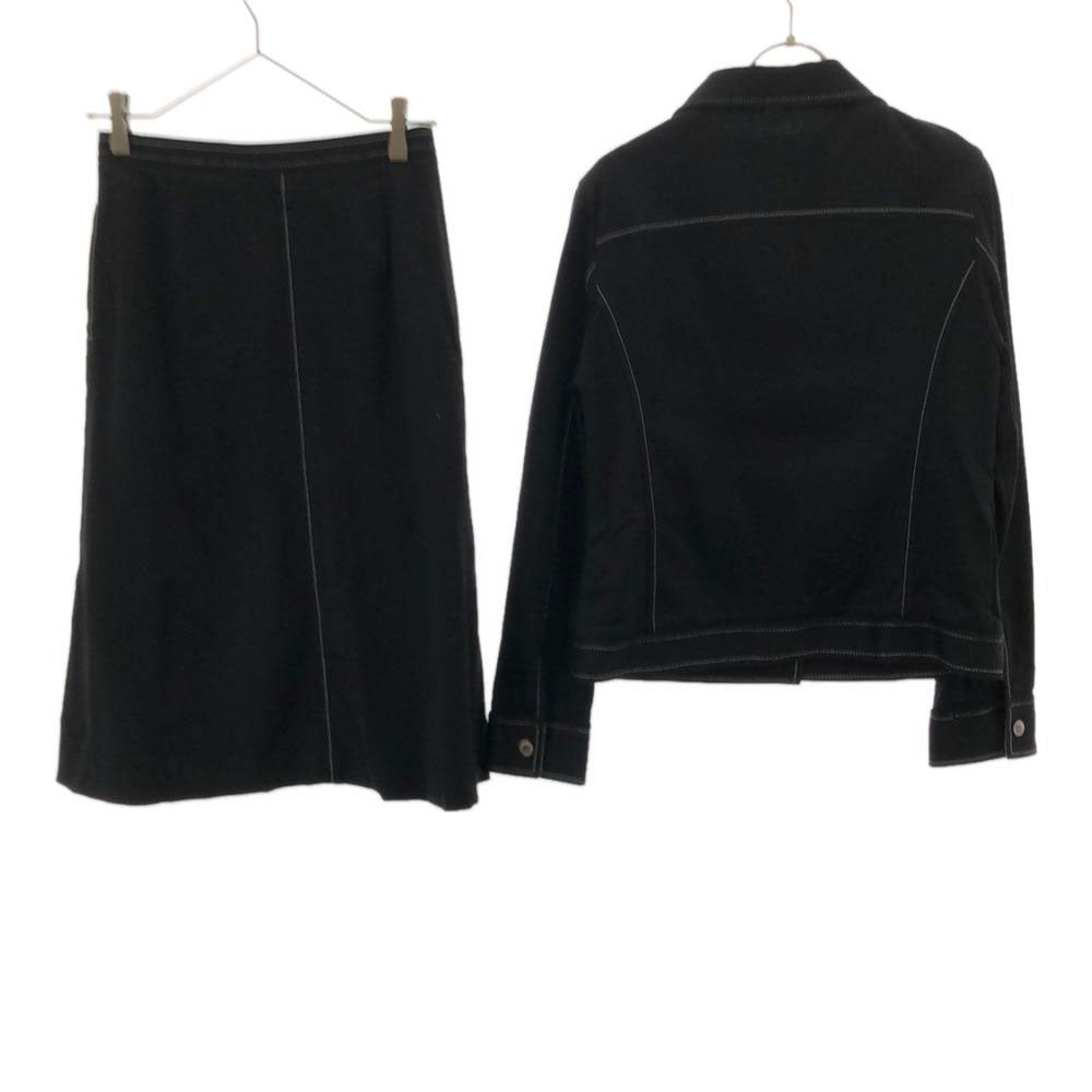 Aquascutum アクアスキュータム 日本製 ステッチ入り スカートスーツ 上下 セットアップ 11 ブラック ストレッチ入り スカート後ジップ レディース
