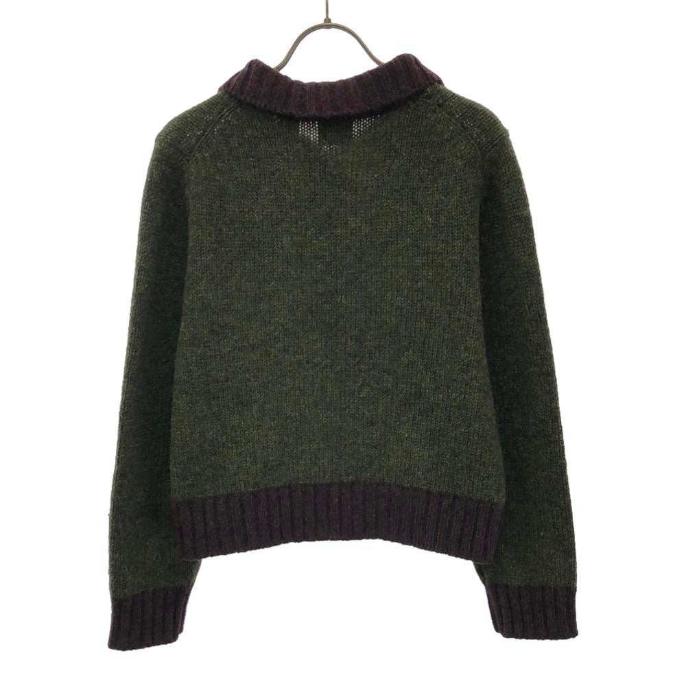 GAP ギャップ 90s ウール オールド 衿付き ニットカーディガン M グリーン×パープル レディース