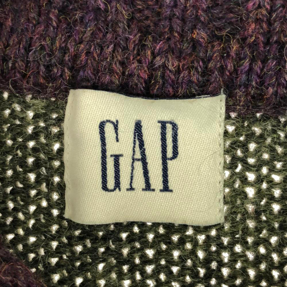 GAP ギャップ 90s ウール オールド 衿付き ニットカーディガン M グリーン×パープル レディース