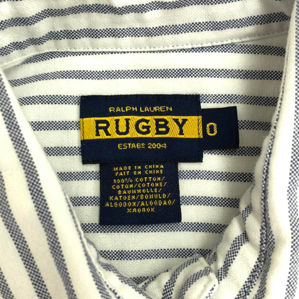 ラルフローレンラグビー ストライプ 長袖 オックスフォード シャツワンピース 0 ブルー×ホワイト RALPH LAUREN RUGBY レディース