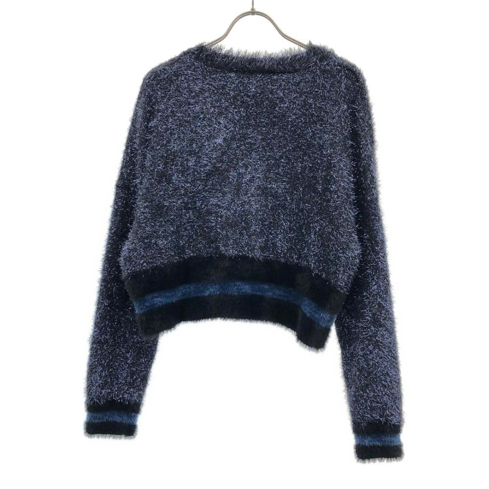 Desigual デシグアル ボーダー 長袖 ラメ ファー カーディガン S ネイビー系 レディース