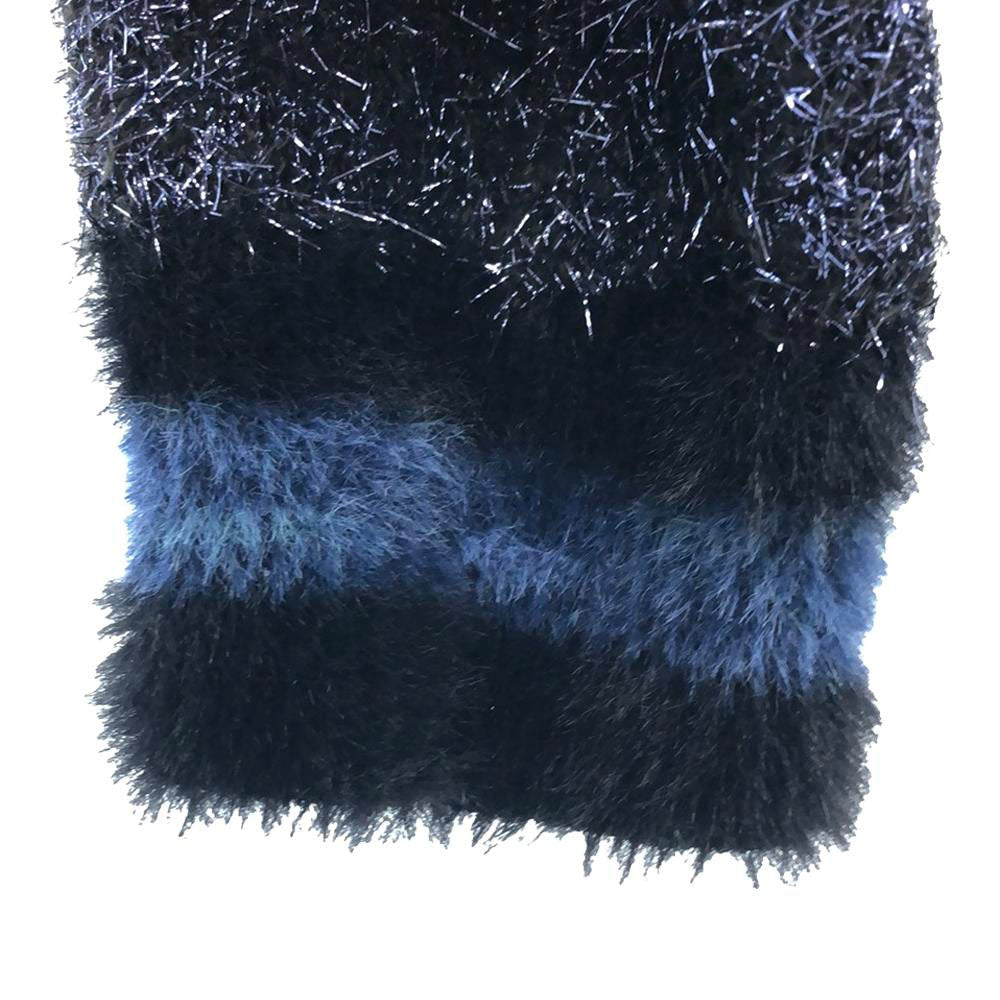 Desigual デシグアル ボーダー 長袖 ラメ ファー カーディガン S ネイビー系 レディース