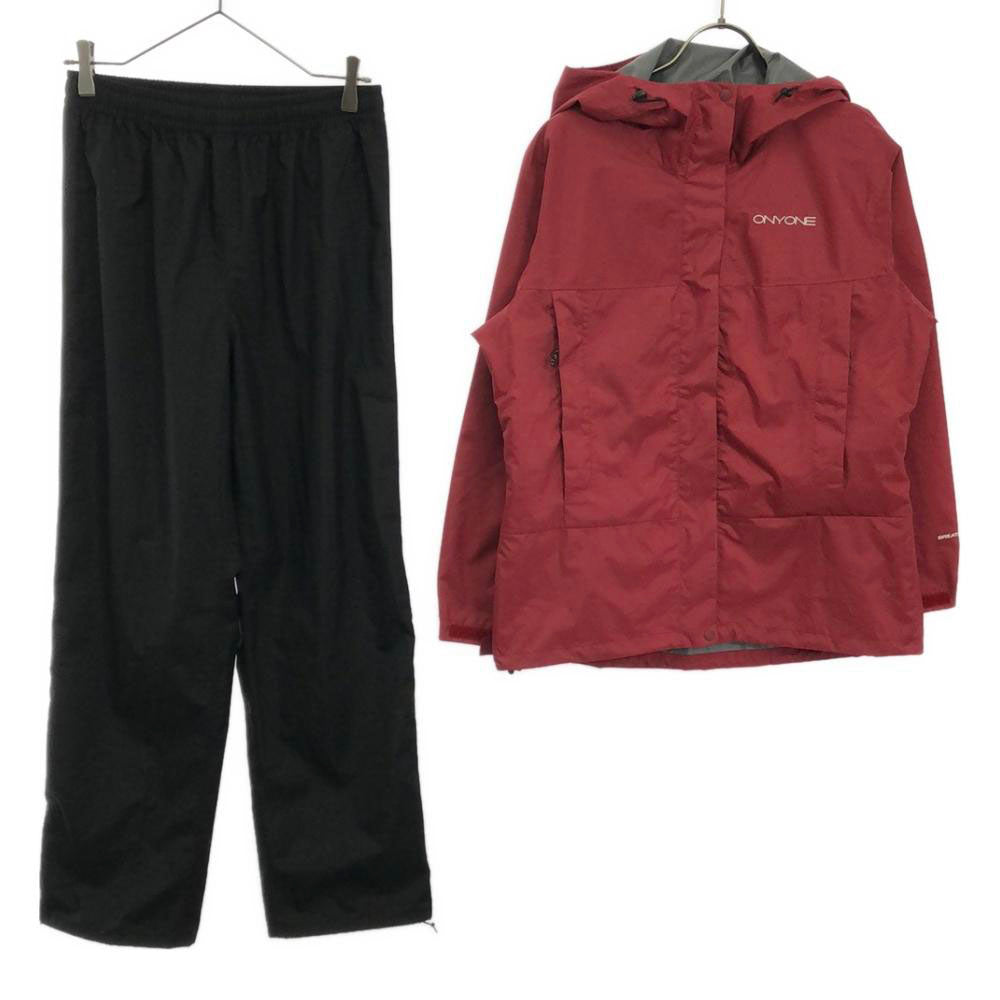 オンヨネ ロゴ刺繍 フード付き スポーツジャケット 上下 セットアップ L レッド系×ブラック 裾マジックテープ レディース
