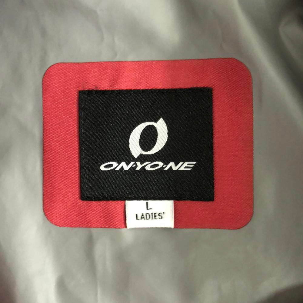 オンヨネ ロゴ刺繍 フード付き スポーツジャケット 上下 セットアップ L レッド系×ブラック 裾マジックテープ レディース