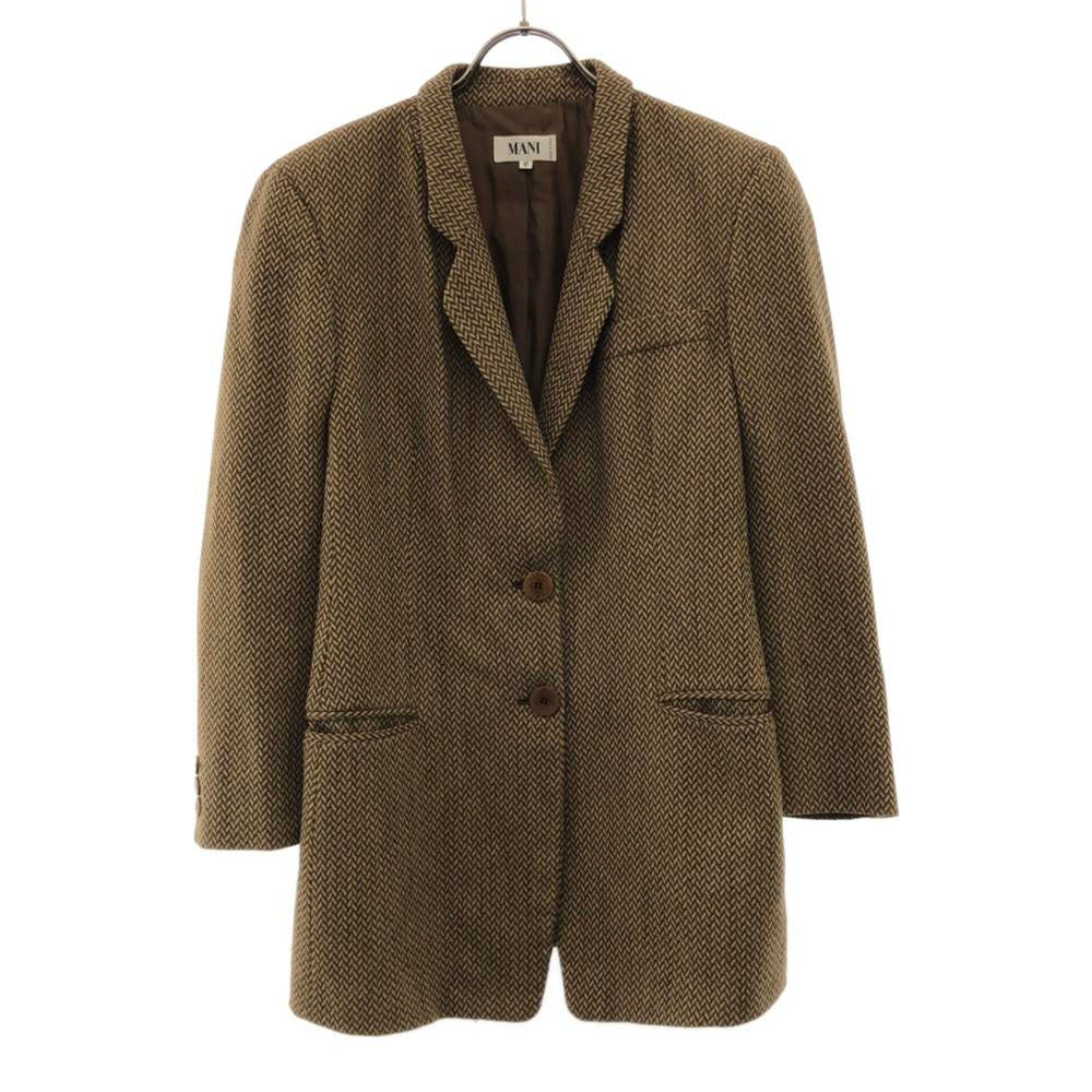 MANI マーニ イタリア製 ヘリンボーン柄 パンツスーツ 上下 セットアップ 40 ベージュ系 肩パット入り レディース