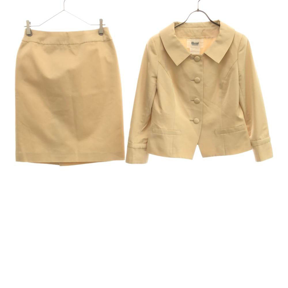 Rene ルネ 日本製 ウール シルクブレンド スカートスーツ 上下 セットアップ 38 ベージュ レディース