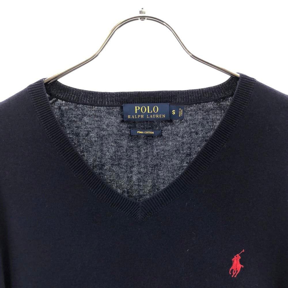 ポロラルフローレン ロゴ刺繍 長袖 Vネック コットン ニット S ネイビー POLO RALPH LAUREN セーター メンズ