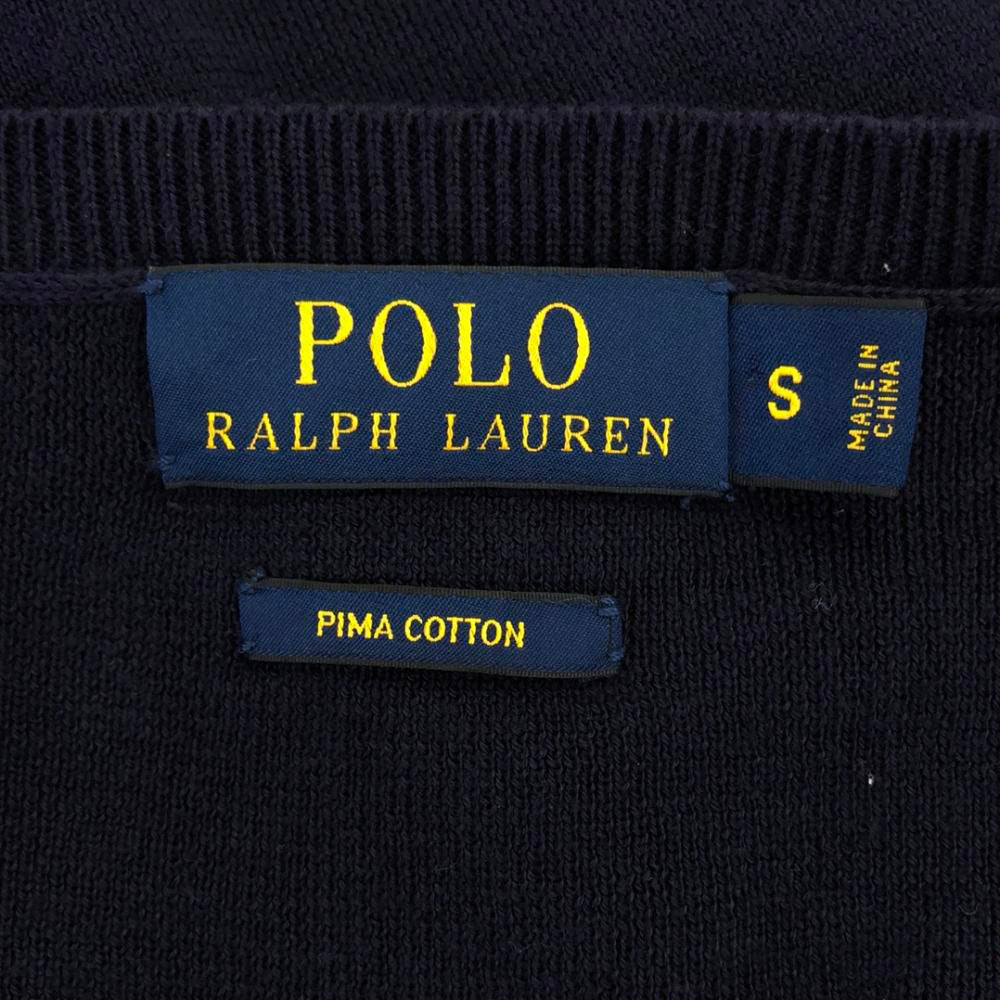 ポロラルフローレン ロゴ刺繍 長袖 Vネック コットン ニット S ネイビー POLO RALPH LAUREN セーター メンズ