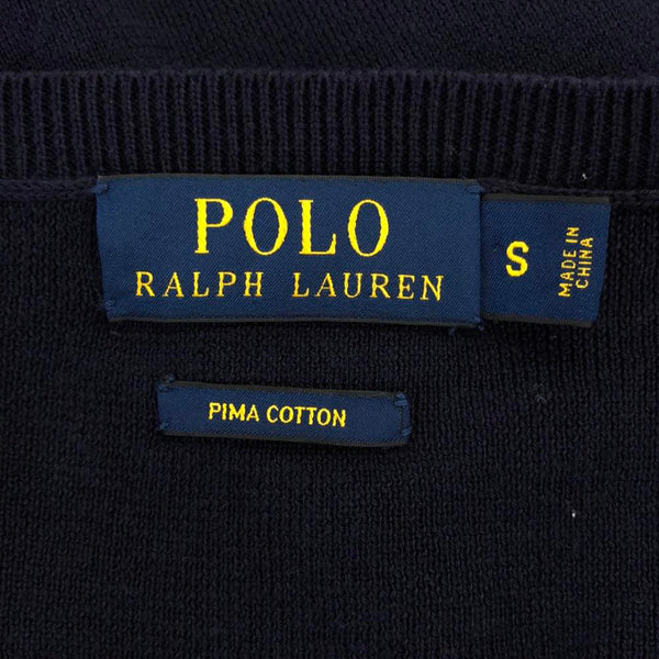 ポロラルフローレン ロゴ刺繍 長袖 Vネック コットン ニット S ネイビー POLO RALPH LAUREN セーター メンズ