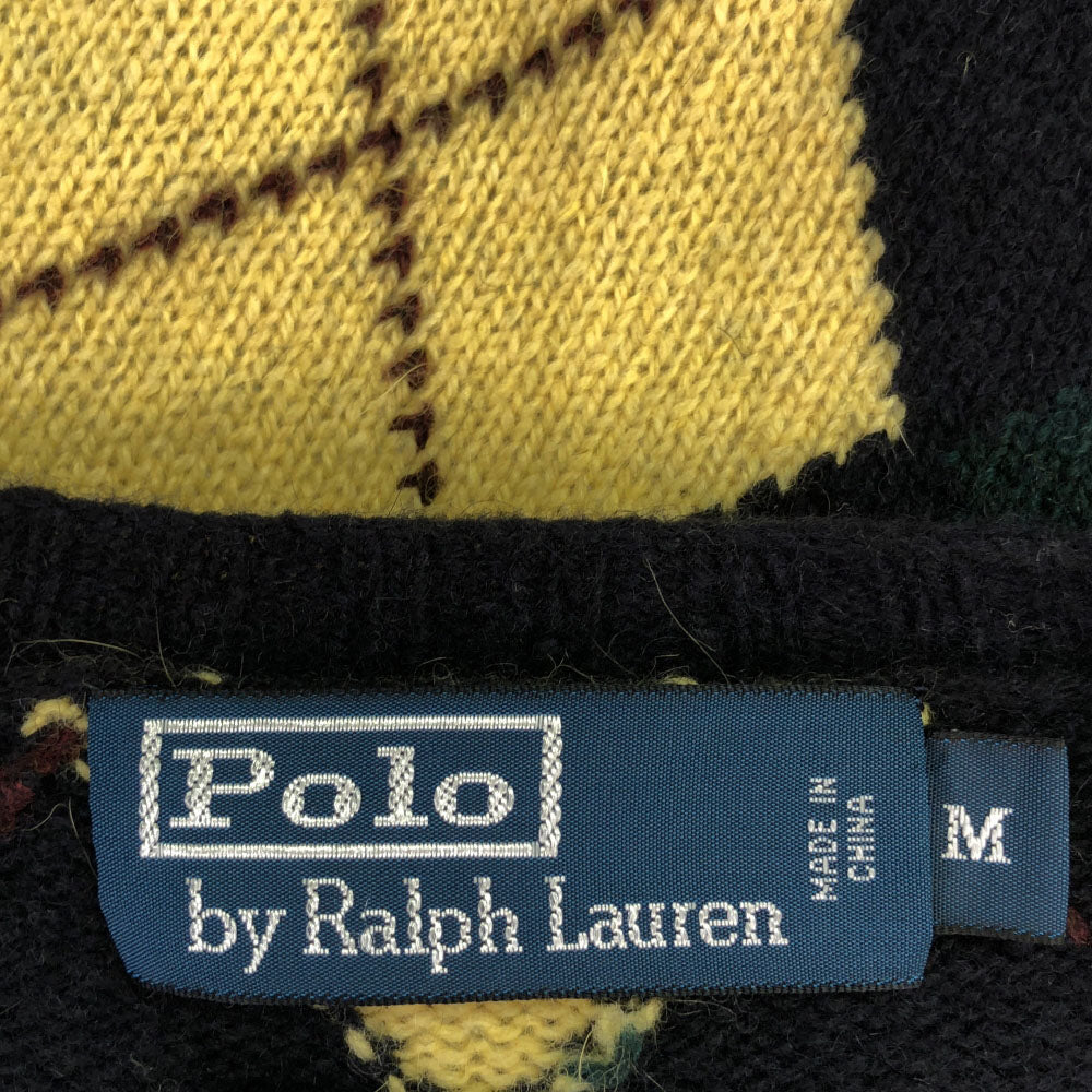 ポロバイラルフローレン 90s ウールブレンド オールド アーガイル柄 長袖 Vネック ニット M ネイビー系 Polo by Ralph Lauren セーター レディース