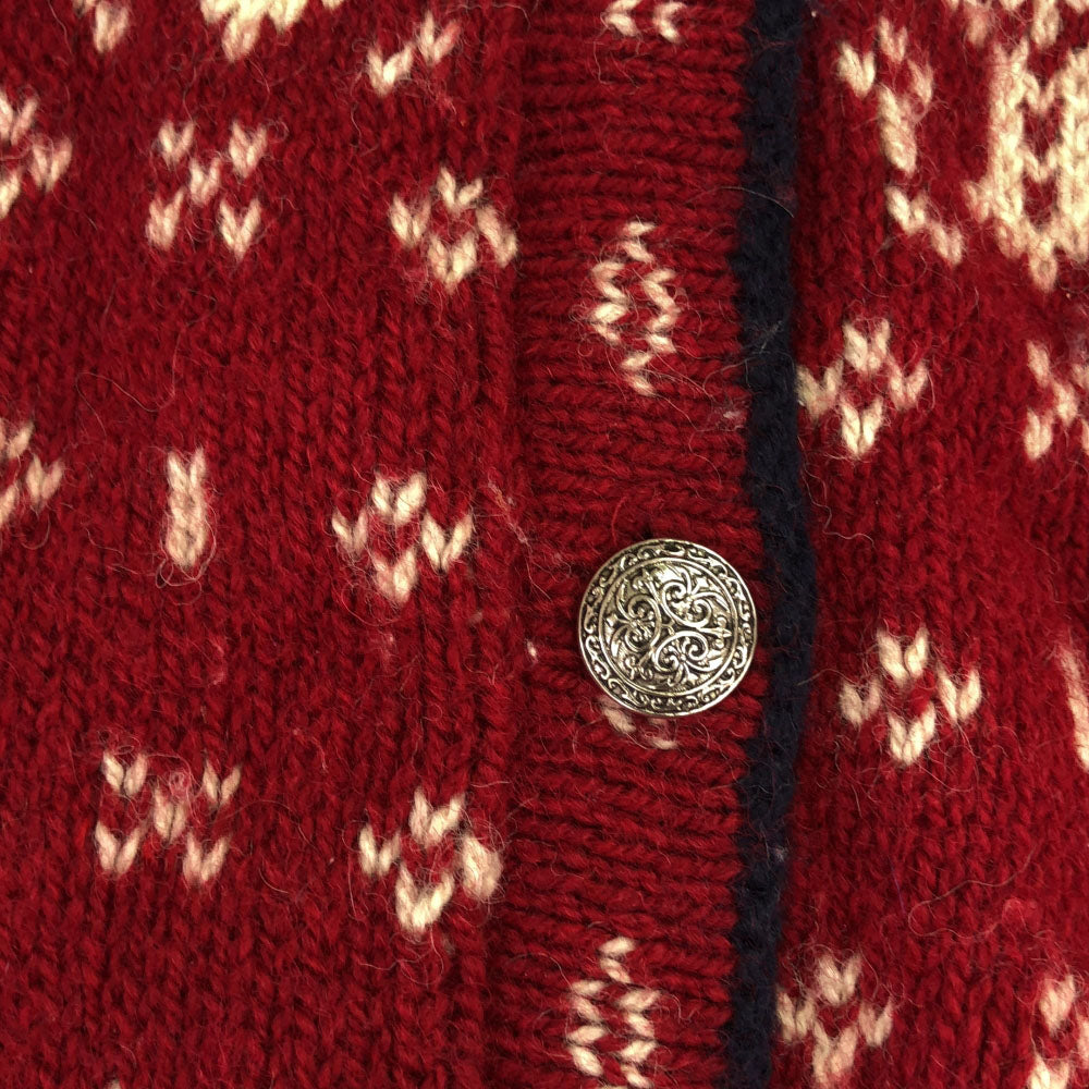 L.L.Bean エルエルビーン 80s USA製 ウールブレンド ヴィンテージ ノルディック柄 長袖 クルーネック ニットカーディガン S レッド系 コンチョボタン レディース