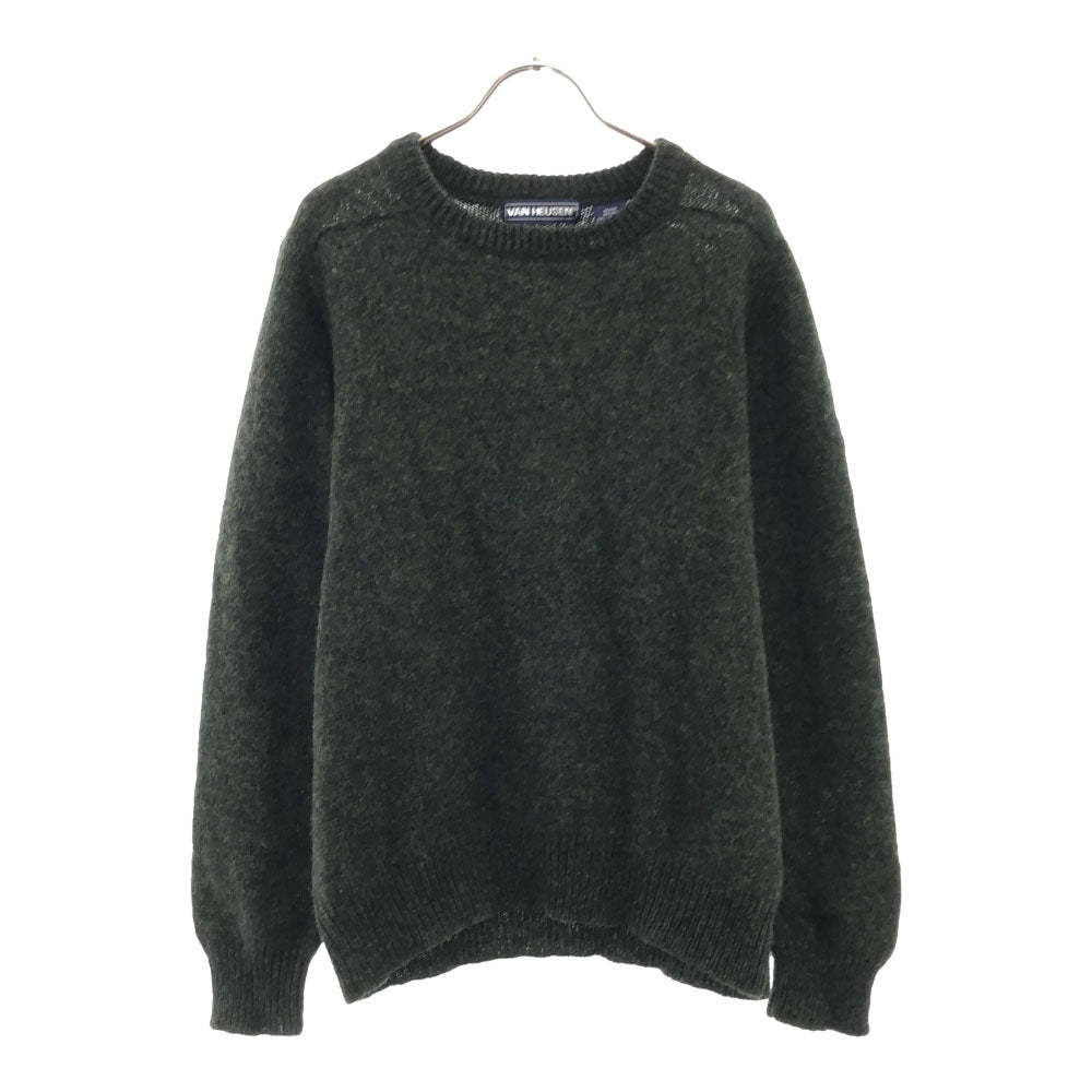 VAN HEUSEN ヴァンヒューゼン 90s ウール オールド 長袖 クルーネック ニット M グリーン セーター メンズ