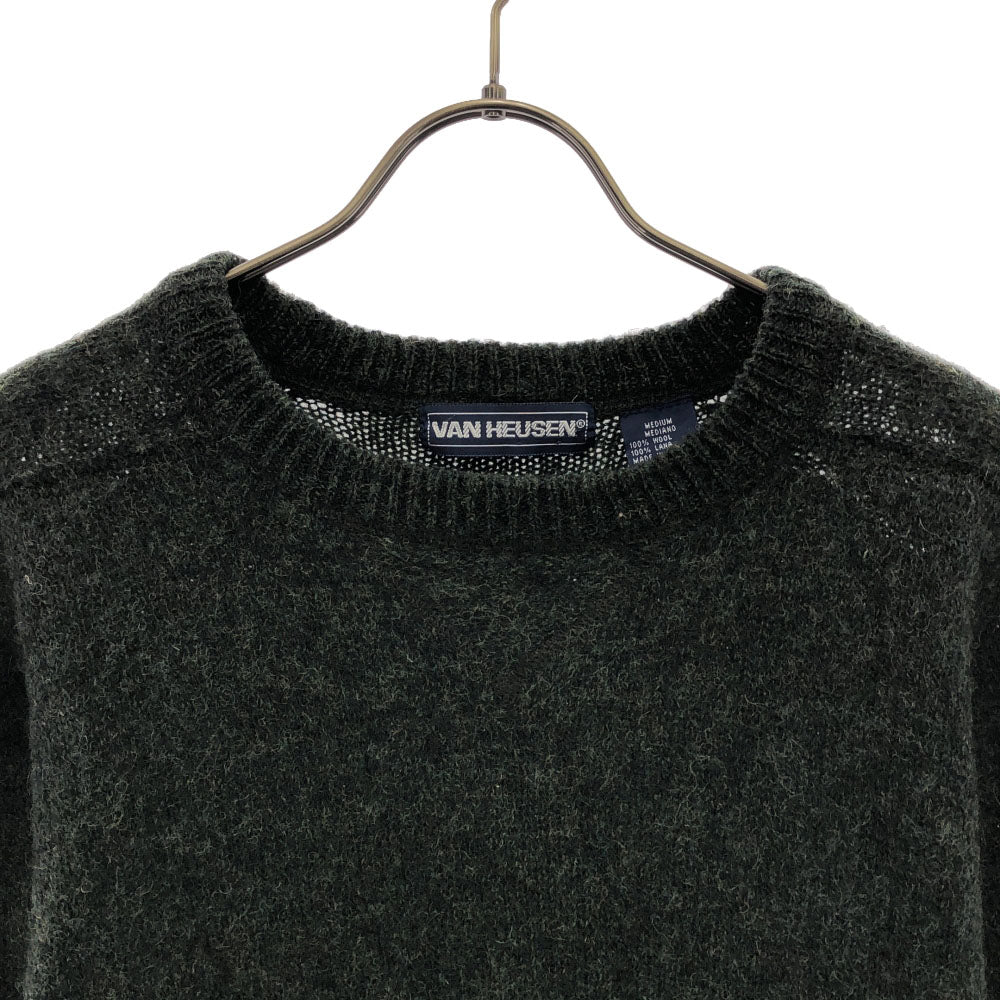 VAN HEUSEN ヴァンヒューゼン 90s ウール オールド 長袖 クルーネック ニット M グリーン セーター メンズ