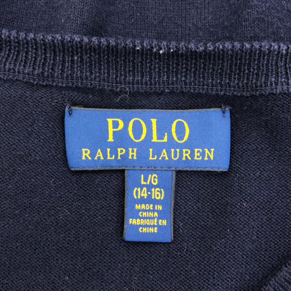 ポロラルフローレン ロゴ刺繍 長袖 Vネック コットン ニット L(14‐16) ネイビー POLO RALPH LAUREN セーター キッズ