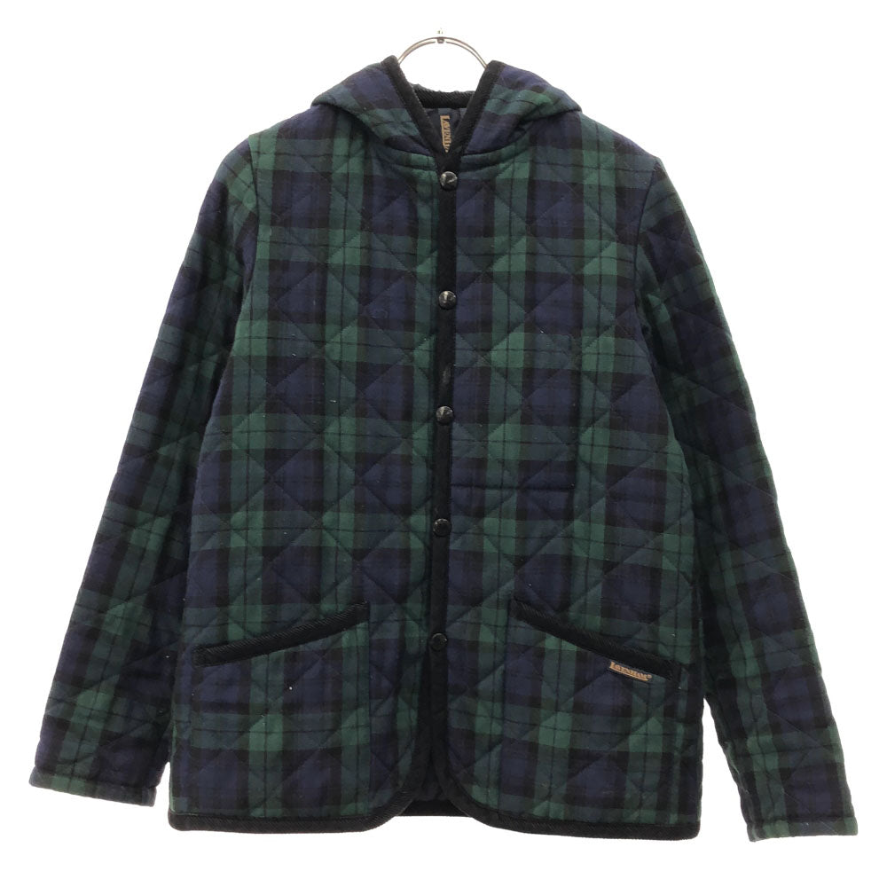 LAVENHAM ラベンハム チェック柄 フード付き キルティングジャケット 36 グリーン×ネイビー メンズ
