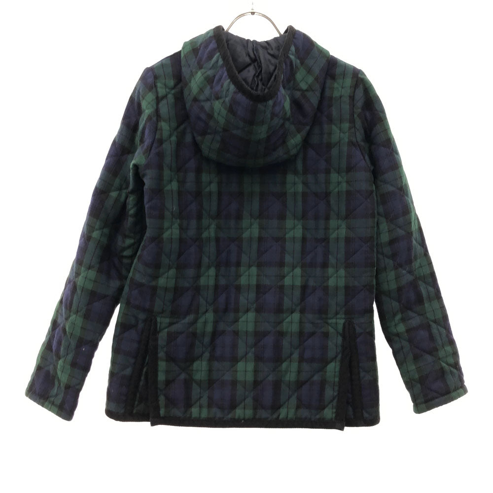 LAVENHAM ラベンハム チェック柄 フード付き キルティングジャケット 36 グリーン×ネイビー メンズ