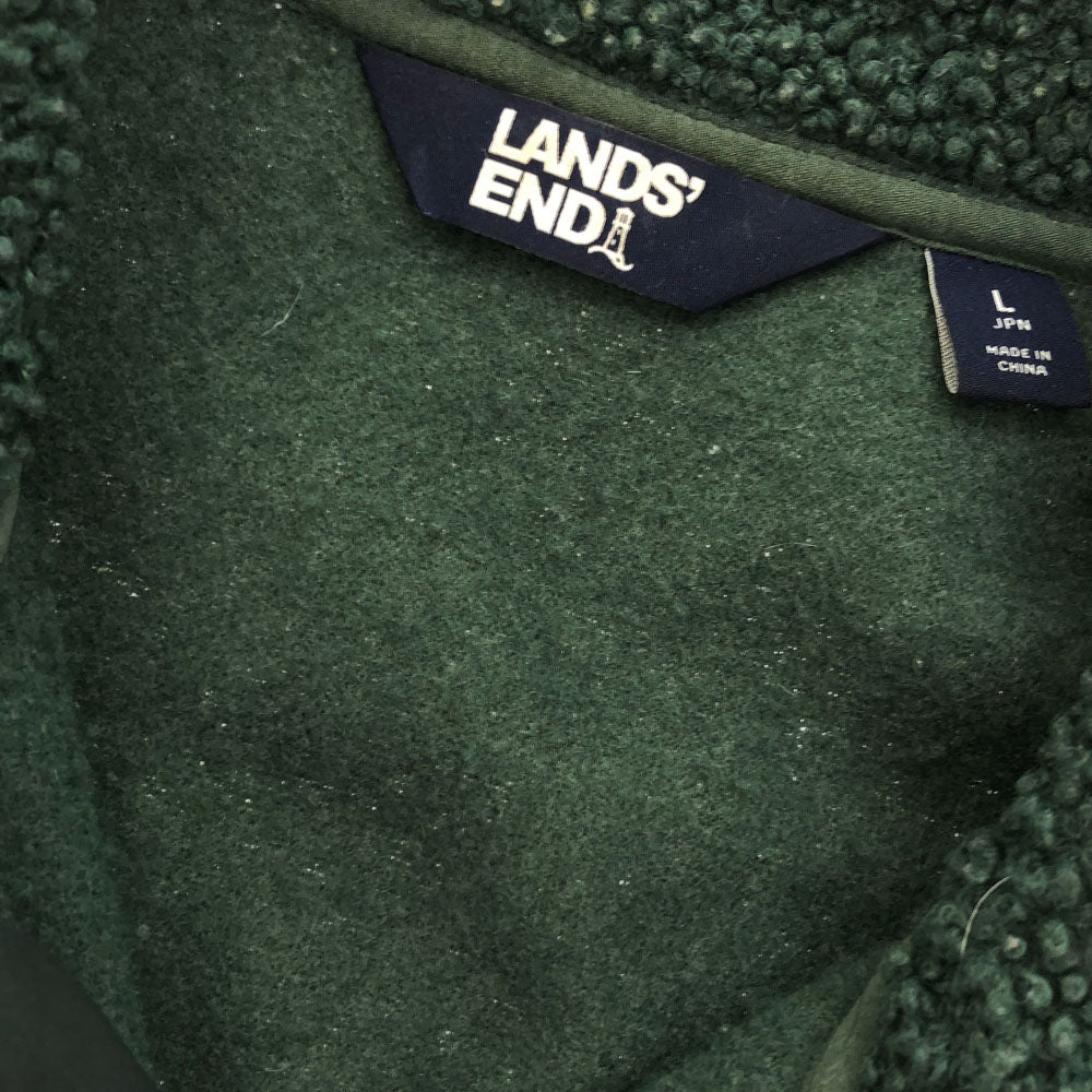 ランズエンド スタンドカラー ボア フリースジャケット L グリーン LANDS' END メンズ