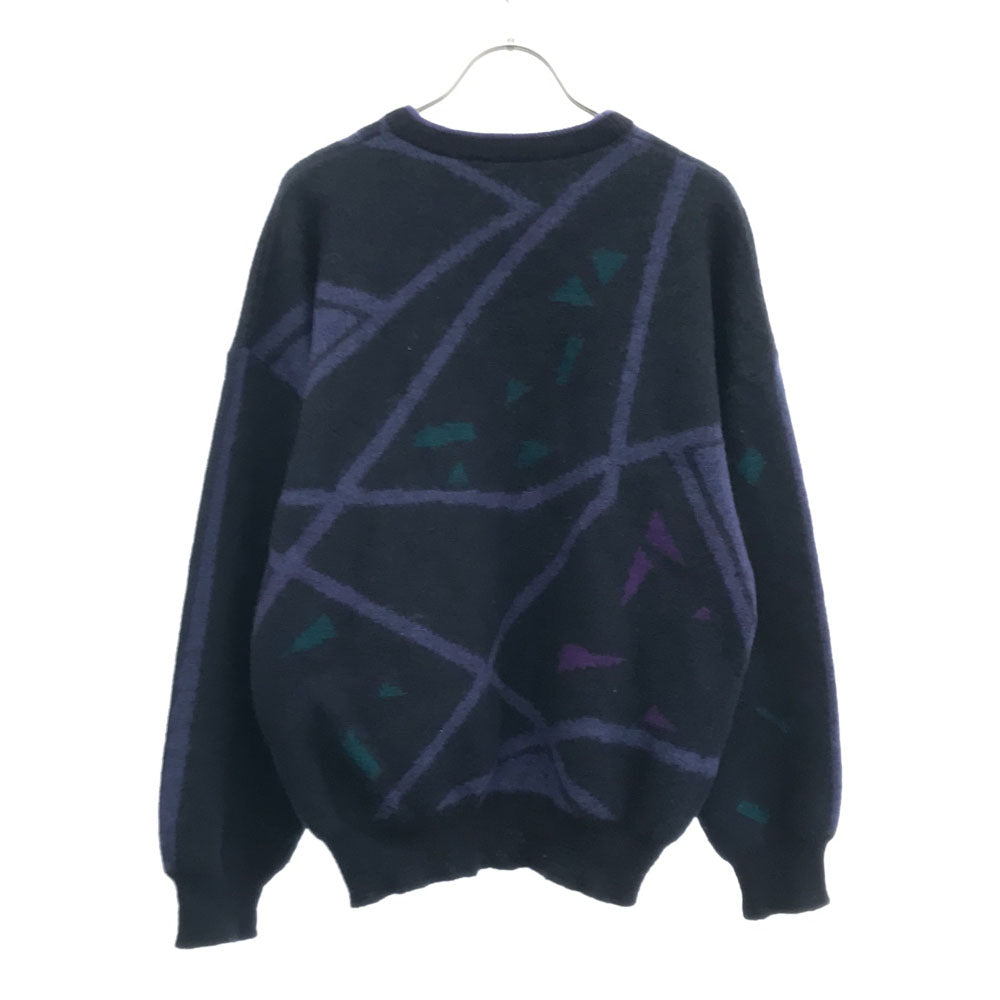 VINTAGE ヴィンテージ 80s ウールブレンド 総柄 長袖 クルーネック セーター 54 パープル×ネイビー ニット メンズ