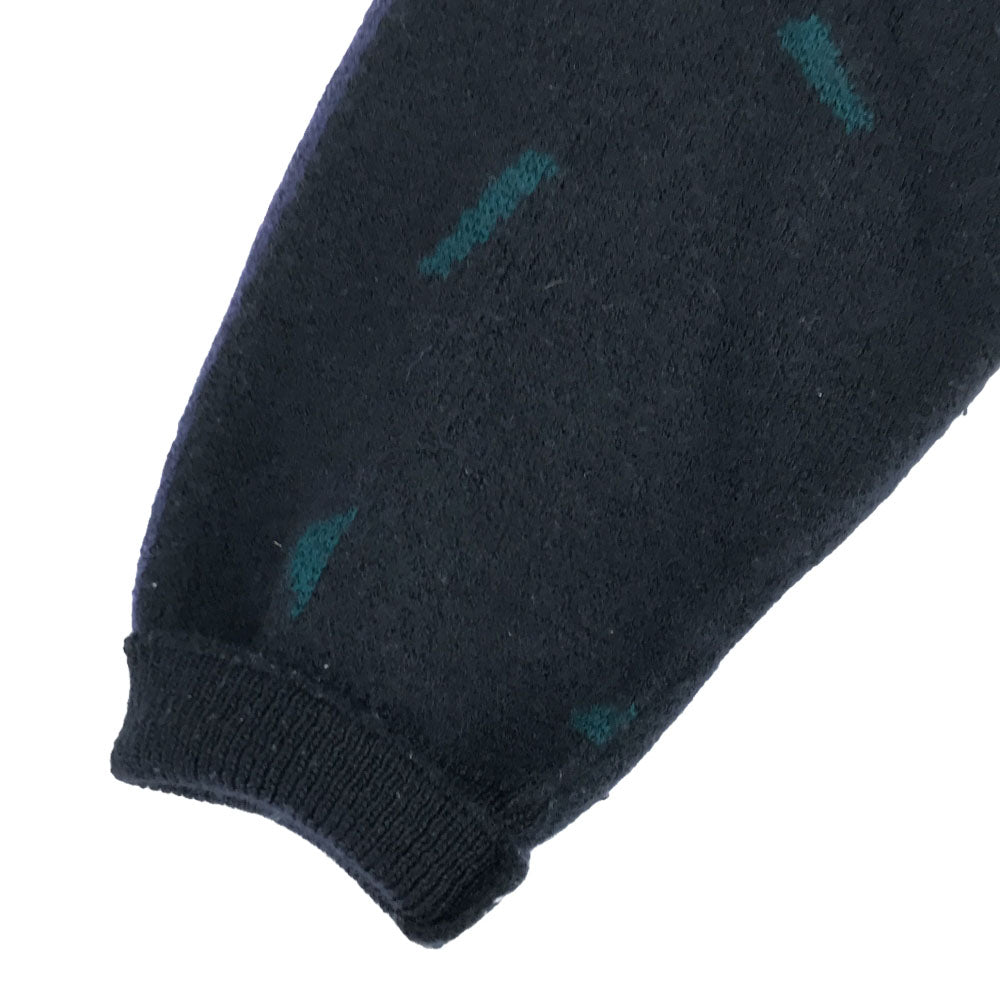 VINTAGE ヴィンテージ 80s ウールブレンド 総柄 長袖 クルーネック セーター 54 パープル×ネイビー ニット メンズ