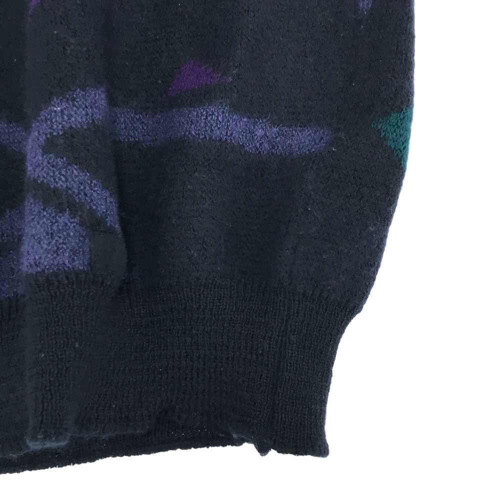 VINTAGE ヴィンテージ 80s ウールブレンド 総柄 長袖 クルーネック セーター 54 パープル×ネイビー ニット メンズ