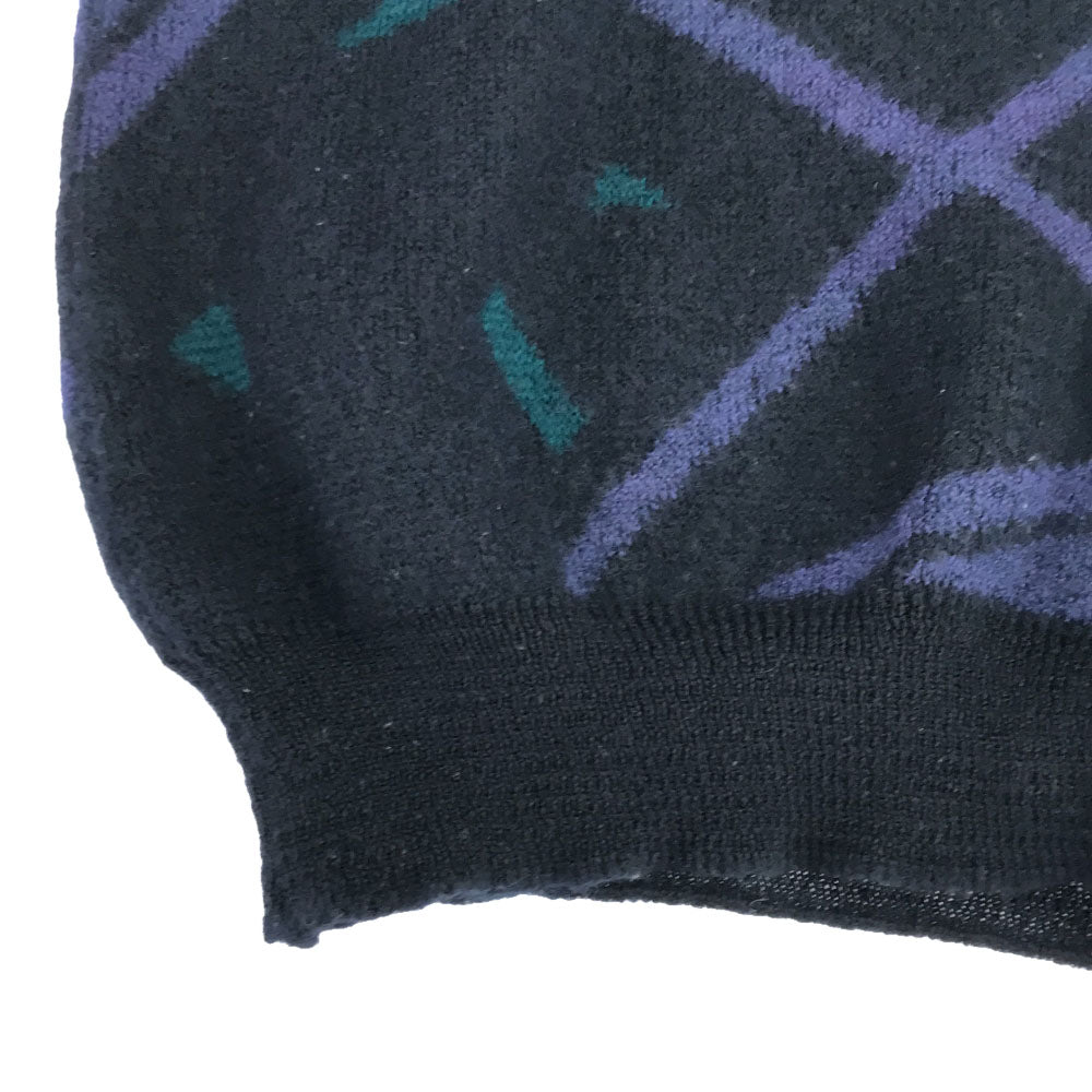 VINTAGE ヴィンテージ 80s ウールブレンド 総柄 長袖 クルーネック セーター 54 パープル×ネイビー ニット メンズ