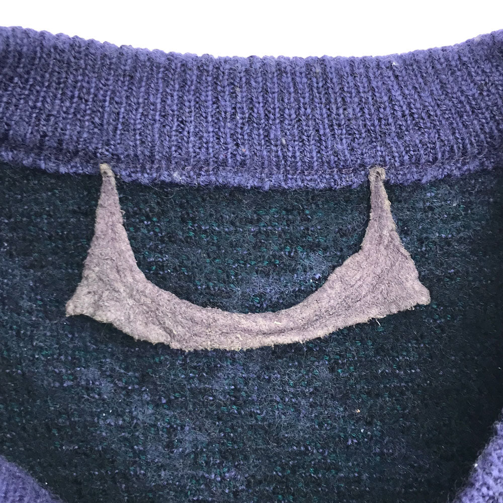 VINTAGE ヴィンテージ 80s ウールブレンド 総柄 長袖 クルーネック セーター 54 パープル×ネイビー ニット メンズ
