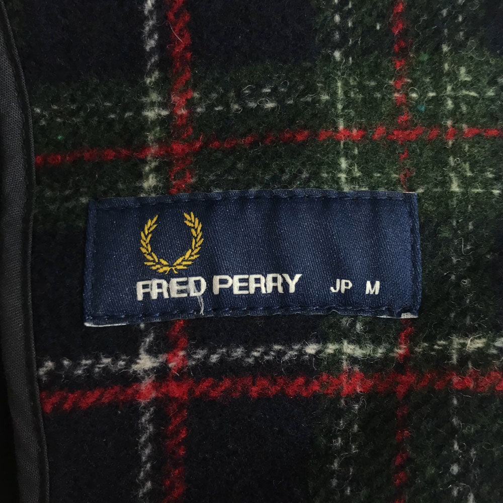 FRED PERRY フレッドペリー ウールブレンド チェック柄 ピーコート M ネイビー×グリーン レディース