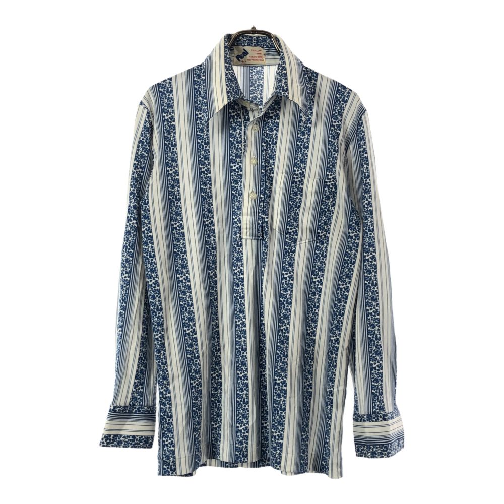 ピール ストライプ 長袖 シャツ M ブルー×ホワイト Peal 花柄 メンズ
