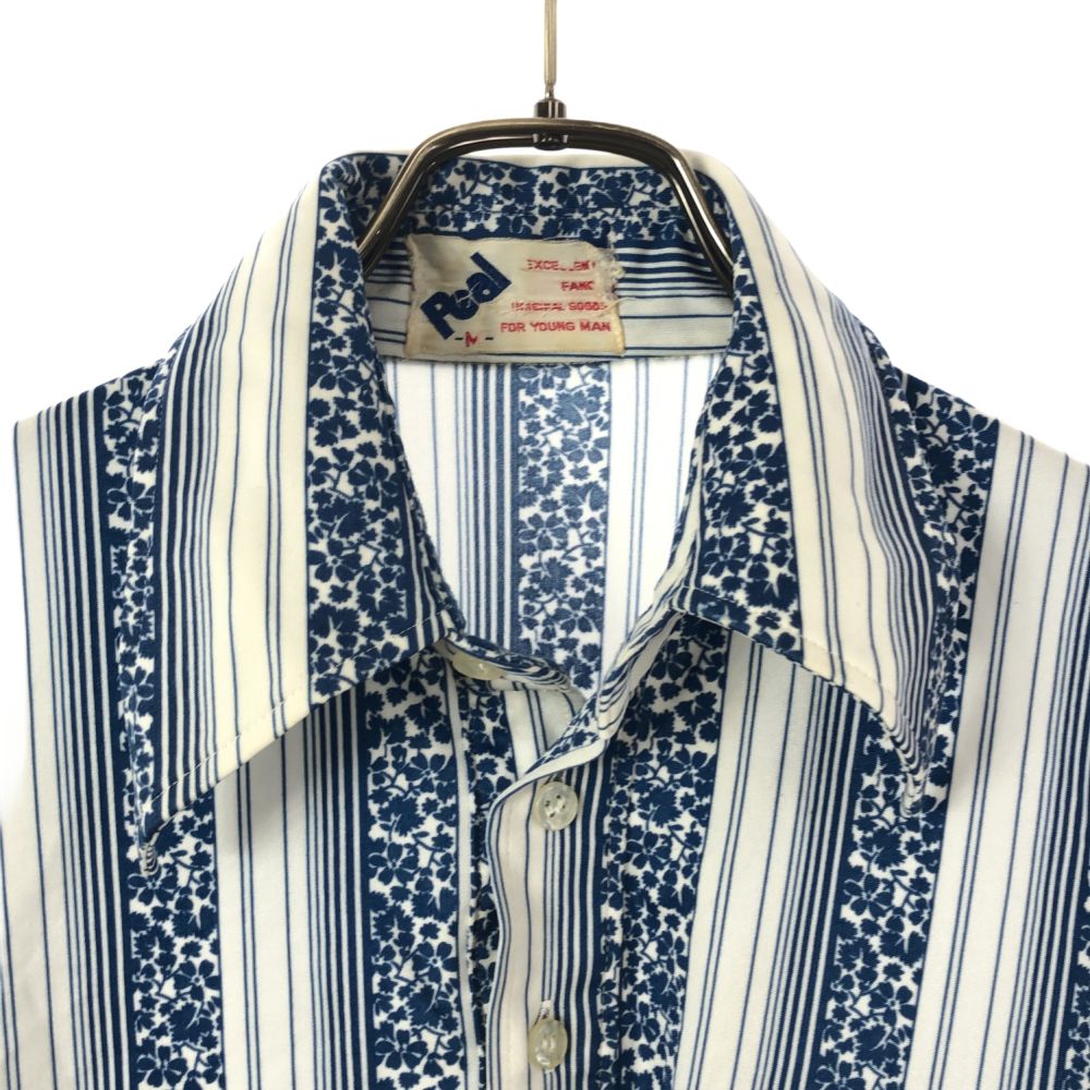 ピール ストライプ 長袖 シャツ M ブルー×ホワイト Peal 花柄 メンズ