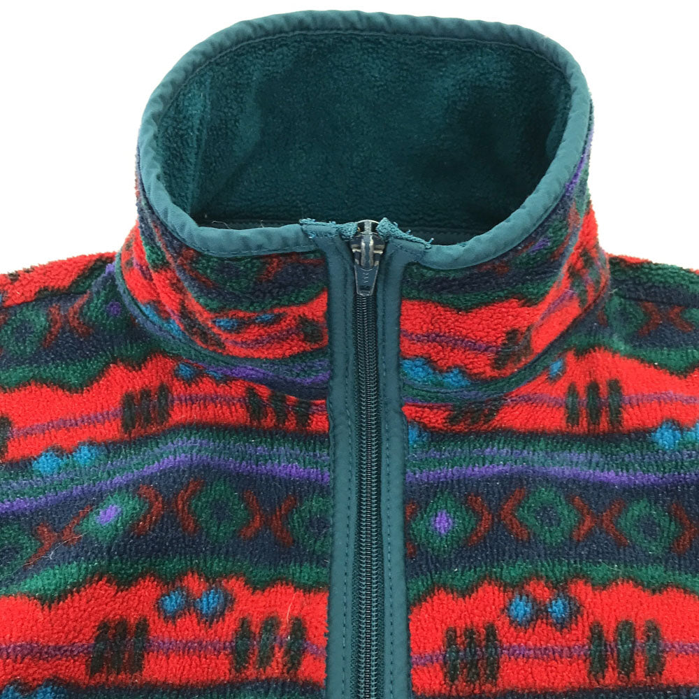 L.L.Bean エルエルビーン 80s ヴィンテージ 総柄 フリースジャケット グリーン×レッド アウトドア メンズ