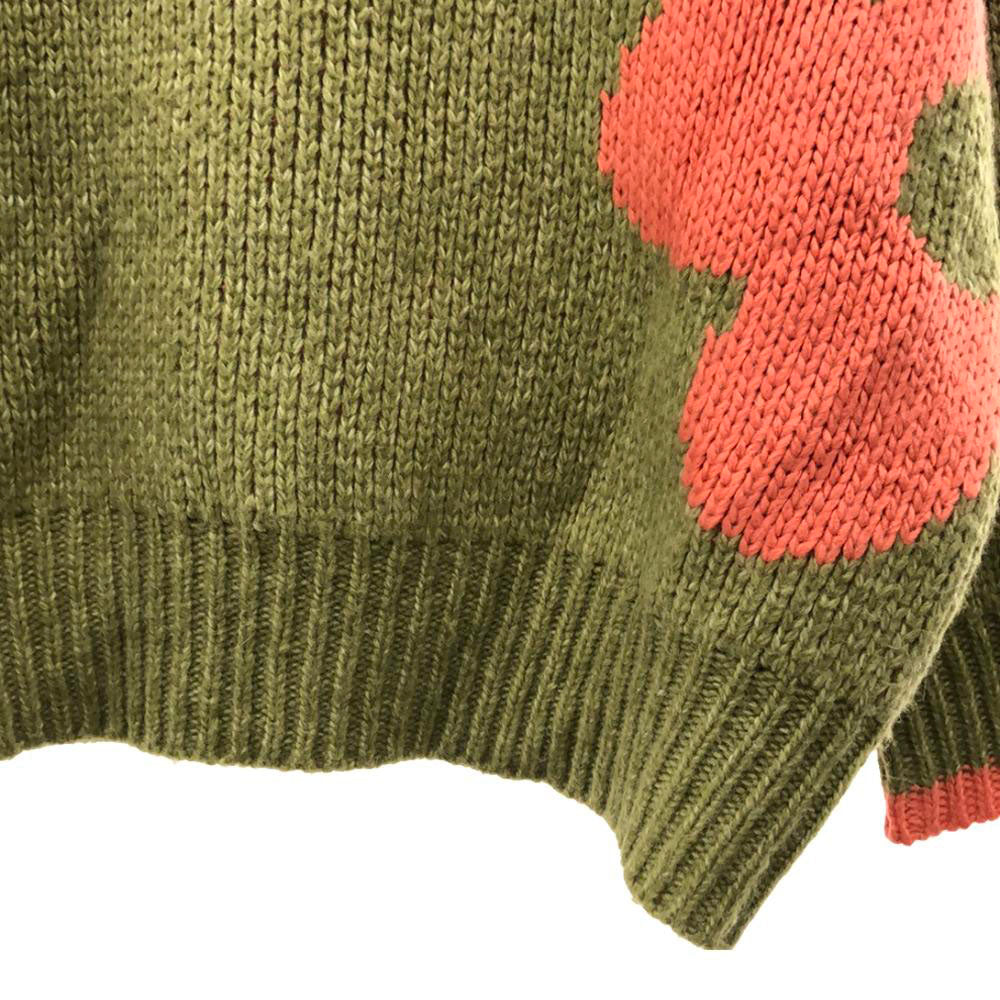 シーセム 花柄 長袖 セーター L グリーン系×オレンジ系 ニット レディース