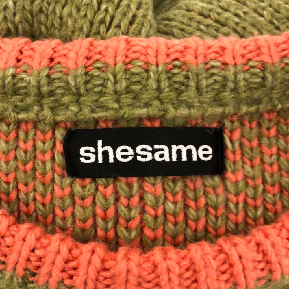 シーセム 花柄 長袖 セーター L グリーン系×オレンジ系 ニット レディース