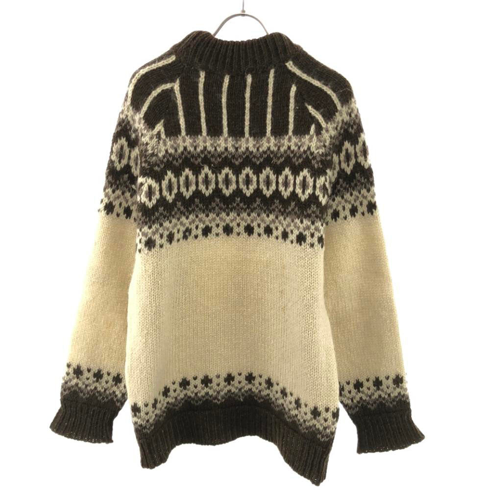 ルノックス 90s ウール オールド 幾何学柄 長袖 モックネック セーター ホワイト×ブラウン ニット メンズ