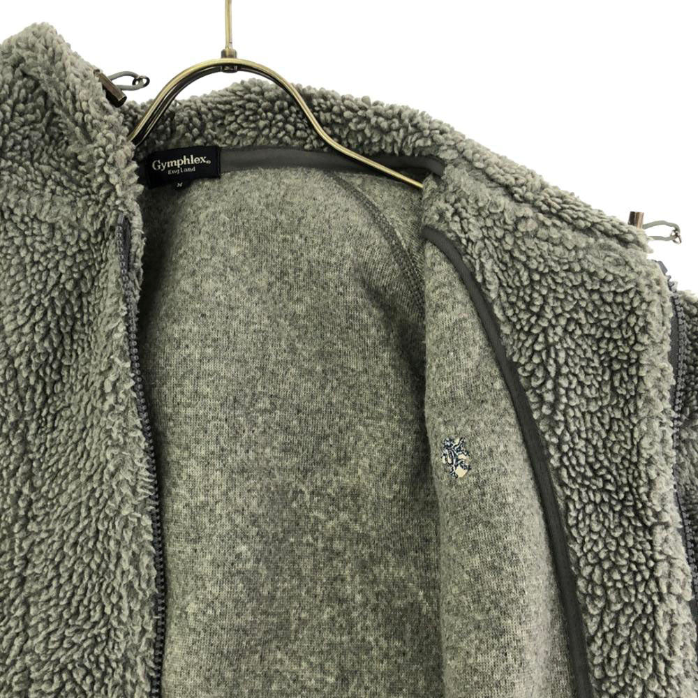 ジムフレックス ロゴ刺繍 フード付き ボア フリースジャケット M グレー GYMPHLEX レディース