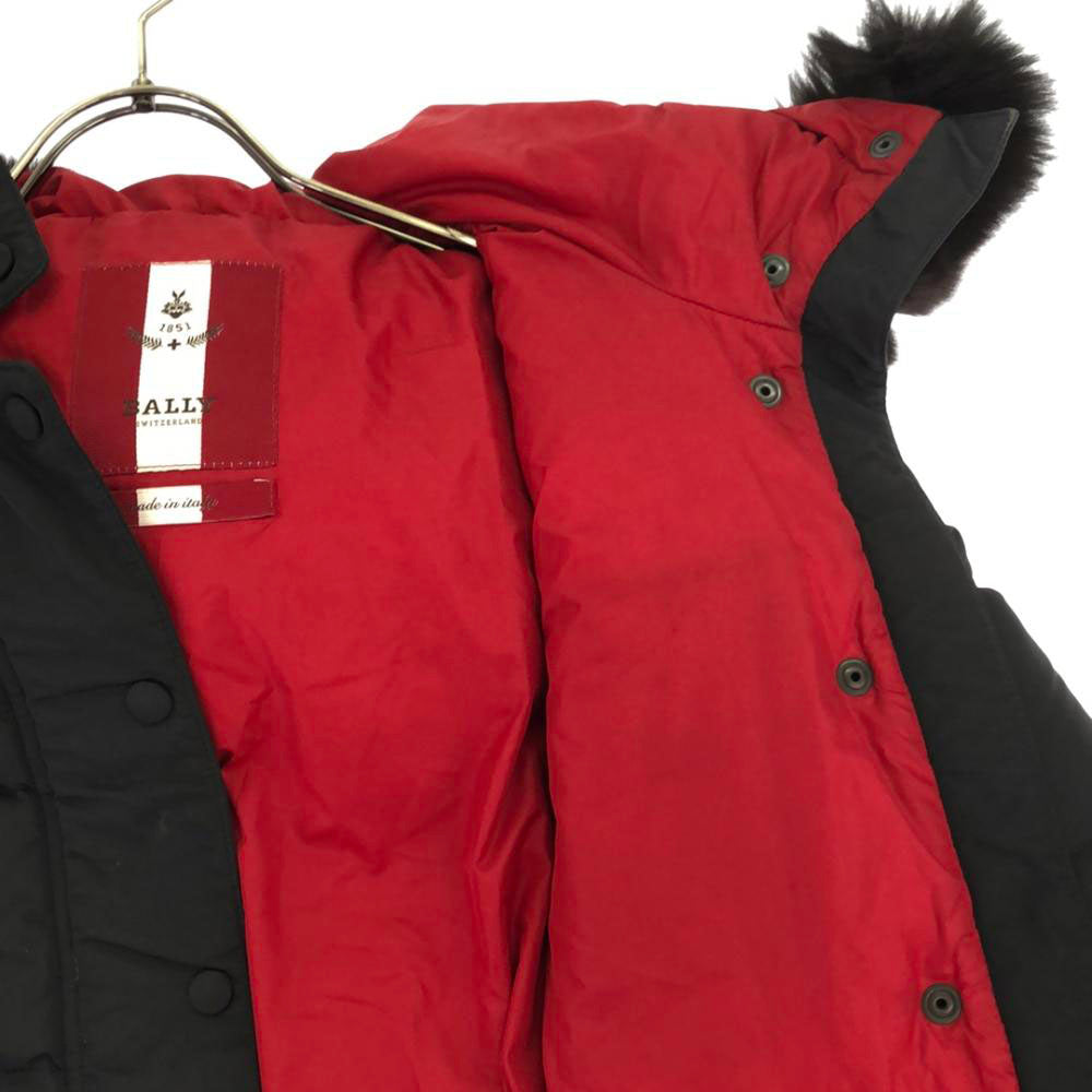 バリー イタリア製 ファーフード付 ダウンジャケット 8 ブラック BALLY ダブルファスナー レディース