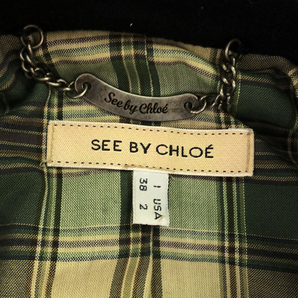 SEE BY CHLOE シーバイクロエ ウールブレンド ピーコート 38 ブラック レディース