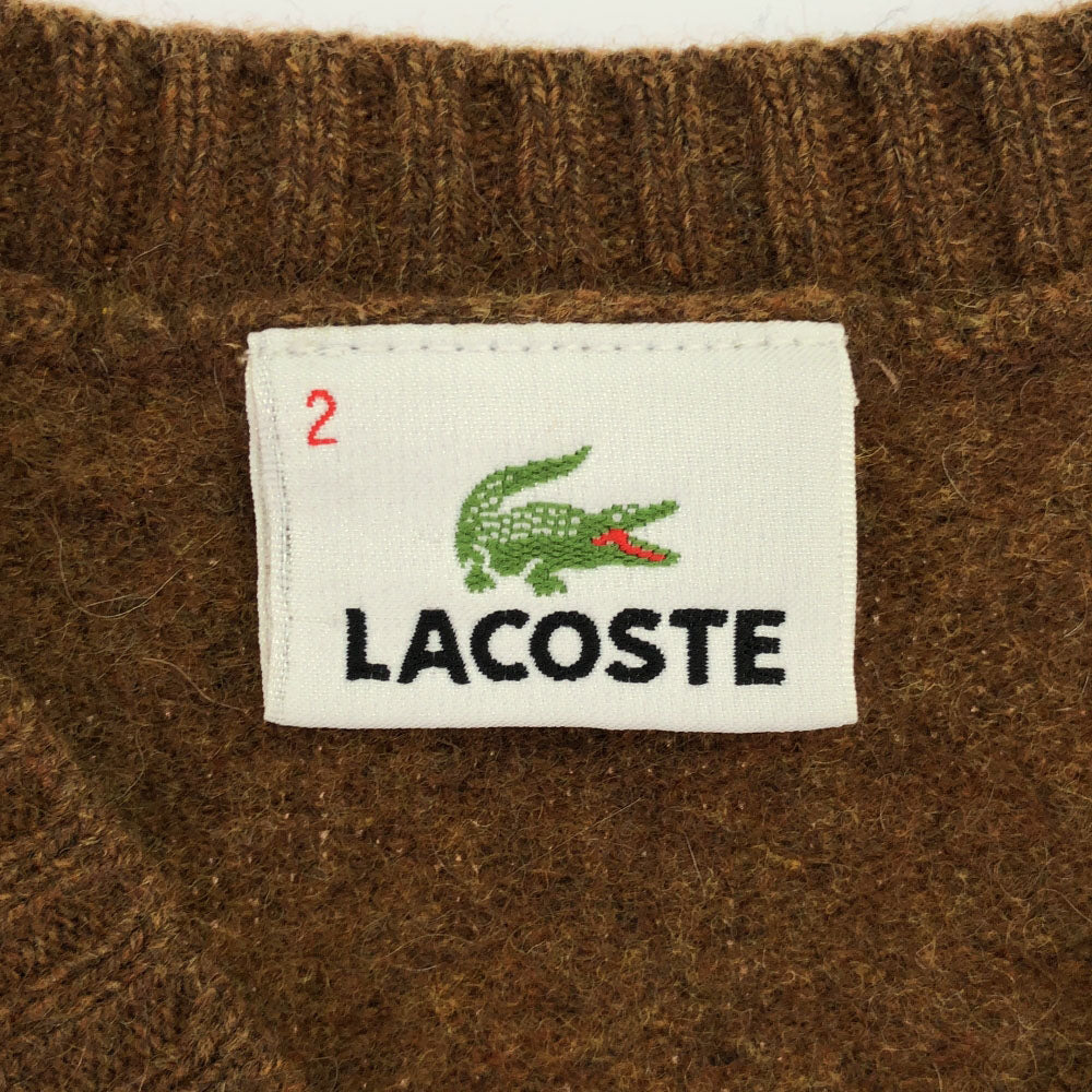 ラコステ ウール ロゴワッペン 長袖 Vネック セーター 2 ブラウン LACOSTE ニット メンズ