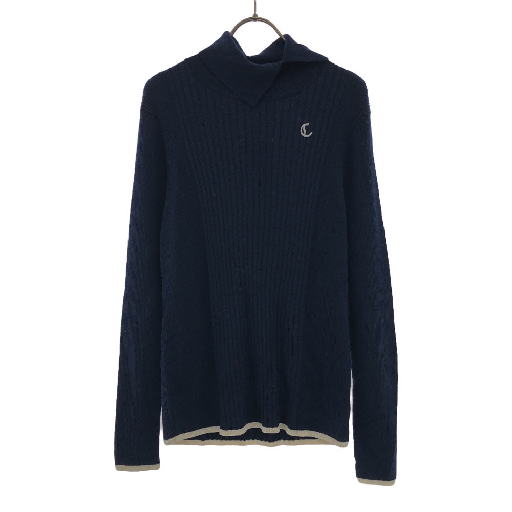 Callaway キャロウェイ 未使用 ウールブレンド ロゴ刺繍 ゴルフ 長袖 切り込みタートルネック セーター L ネイビー ニット タグ付き レディース